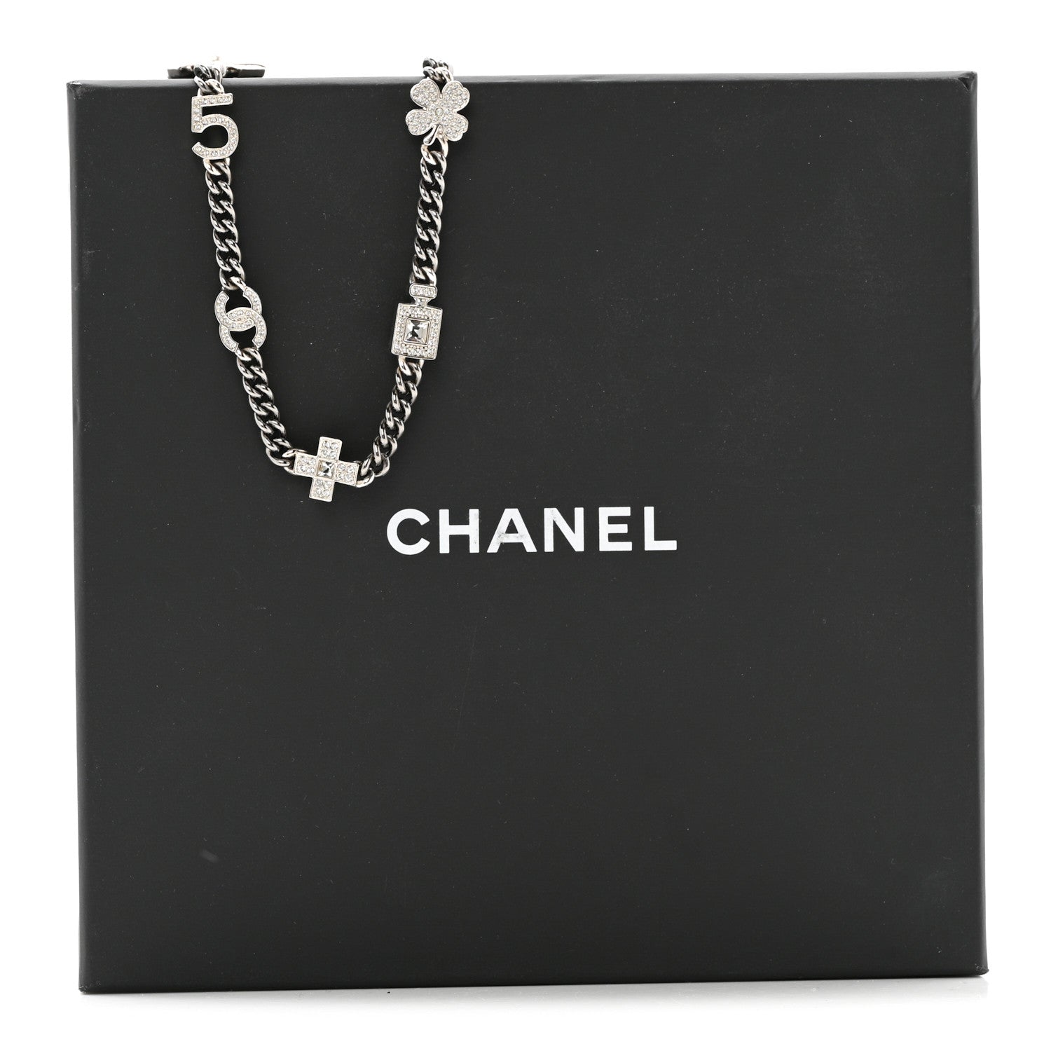 Chanel Ruthenium Crystal Chain CC Lucky Charms Choker Silver 6 of 6