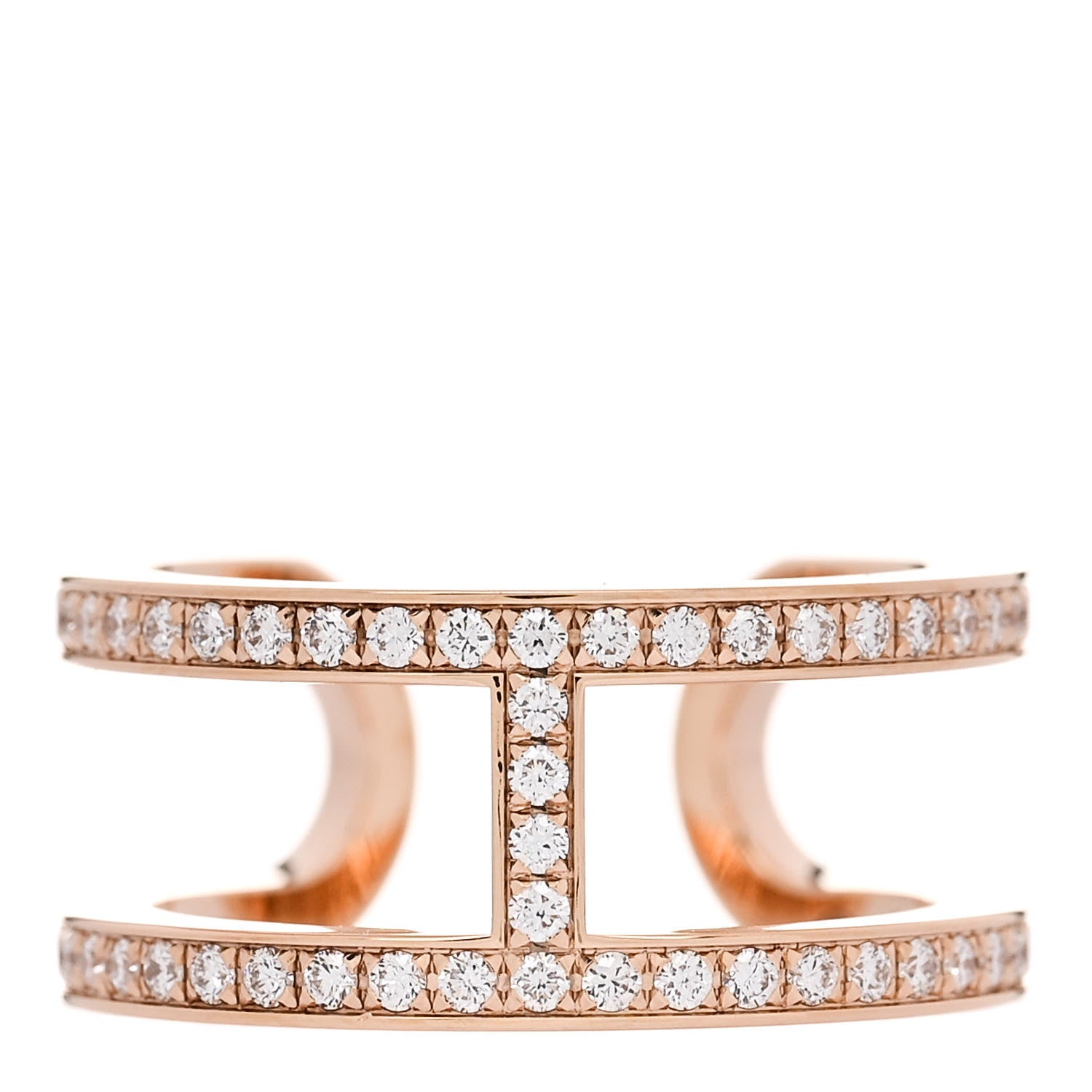 Hermes 18K Rose Gold Diamond MM Ever Chaine D'Ancre Ring 51 5.75 1 of 7