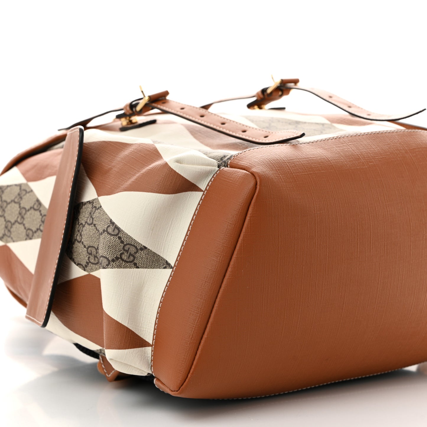 GG Supreme Monogram Calfskin Rhombus Print Medium Ophidia Double Buckle Backpack Beige Ebony Mystic White Hazel Brown