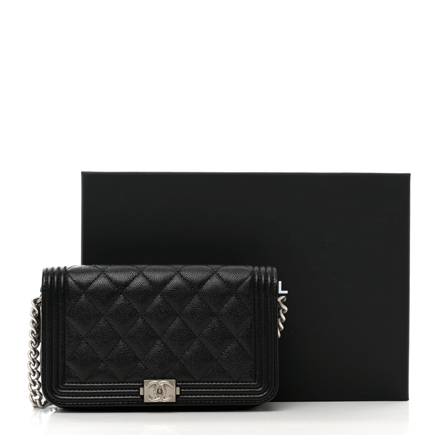 Caviar Quilted Boy Phone Holder Wallet On Chain Black
