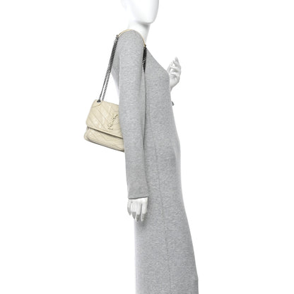 Saint Laurent Crinkled Calfskin Matelasse Monogram Baby Niki Chain Satchel White 2 of 16
