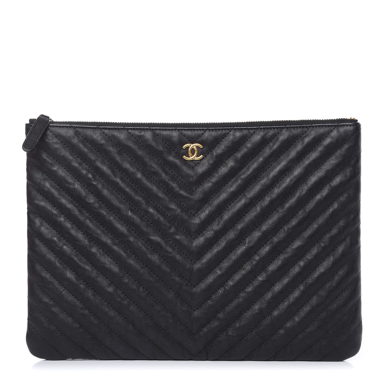 Chanel Crumpled Calfskin Chevron Quilted Medium Cosmetic Case Black 1 of 9