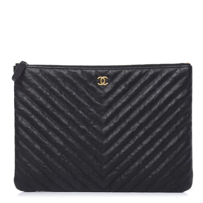 Chanel Crumpled Calfskin Chevron Quilted Medium Cosmetic Case Black 1 of 9