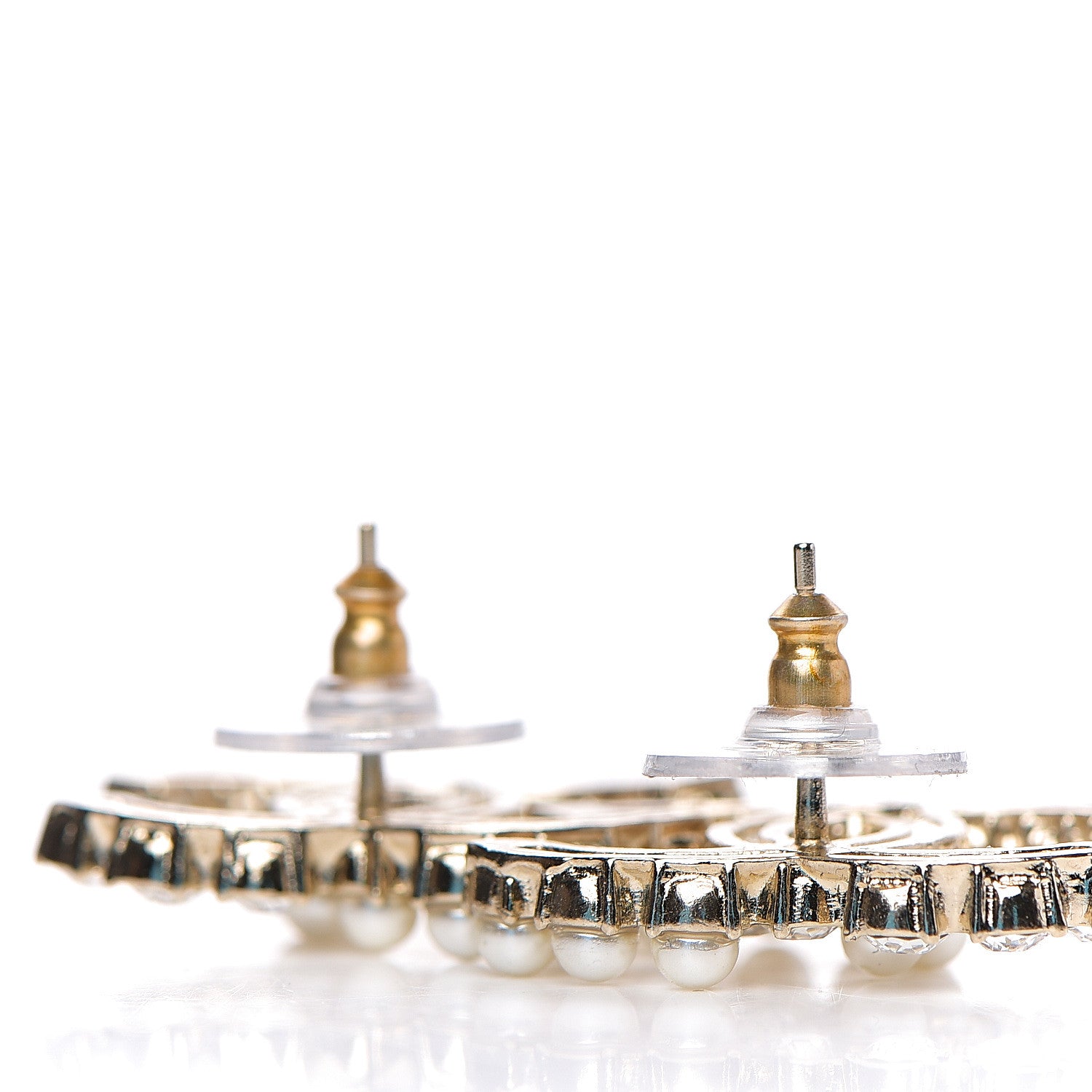 Chanel Pearl Crystal CC Earrings Gold 2 of 3