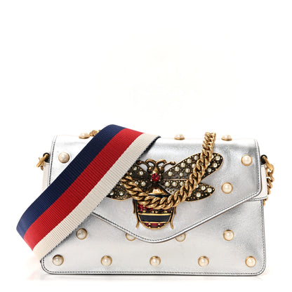 Gucci Metallic Nappa Pearl Studded Mini Queen Margaret Broadway Shoulder Bag Silver 1 of 10
