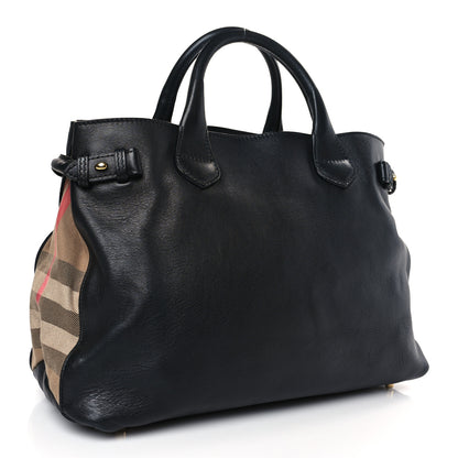 Burberry Derby Calfskin House Check Medium Banner Tote Black 3 of 8
