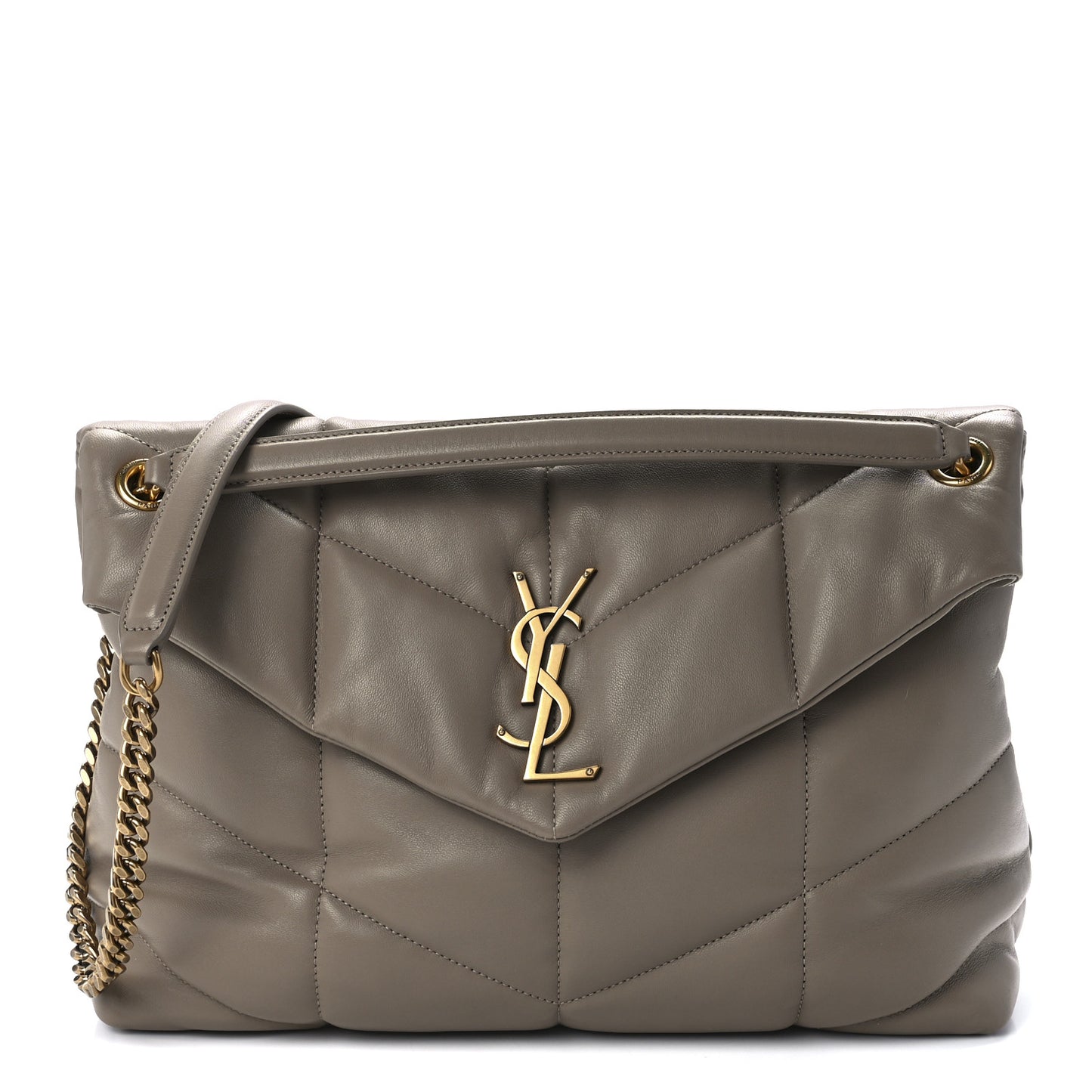 Lambskin Quilted Medium Loulou Puffer Monogram Chain Satchel Dark Beige