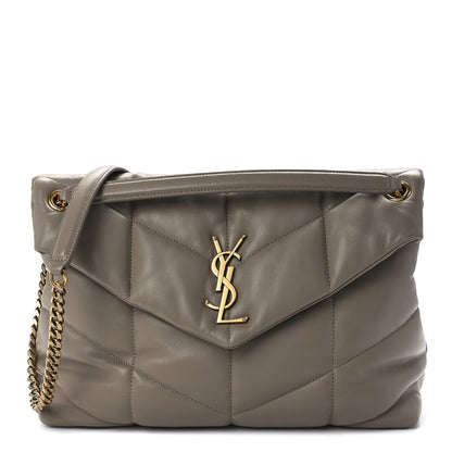 Saint Laurent Lambskin Quilted Medium Loulou Puffer Monogram Chain Satchel Dark Beige 1 of 12