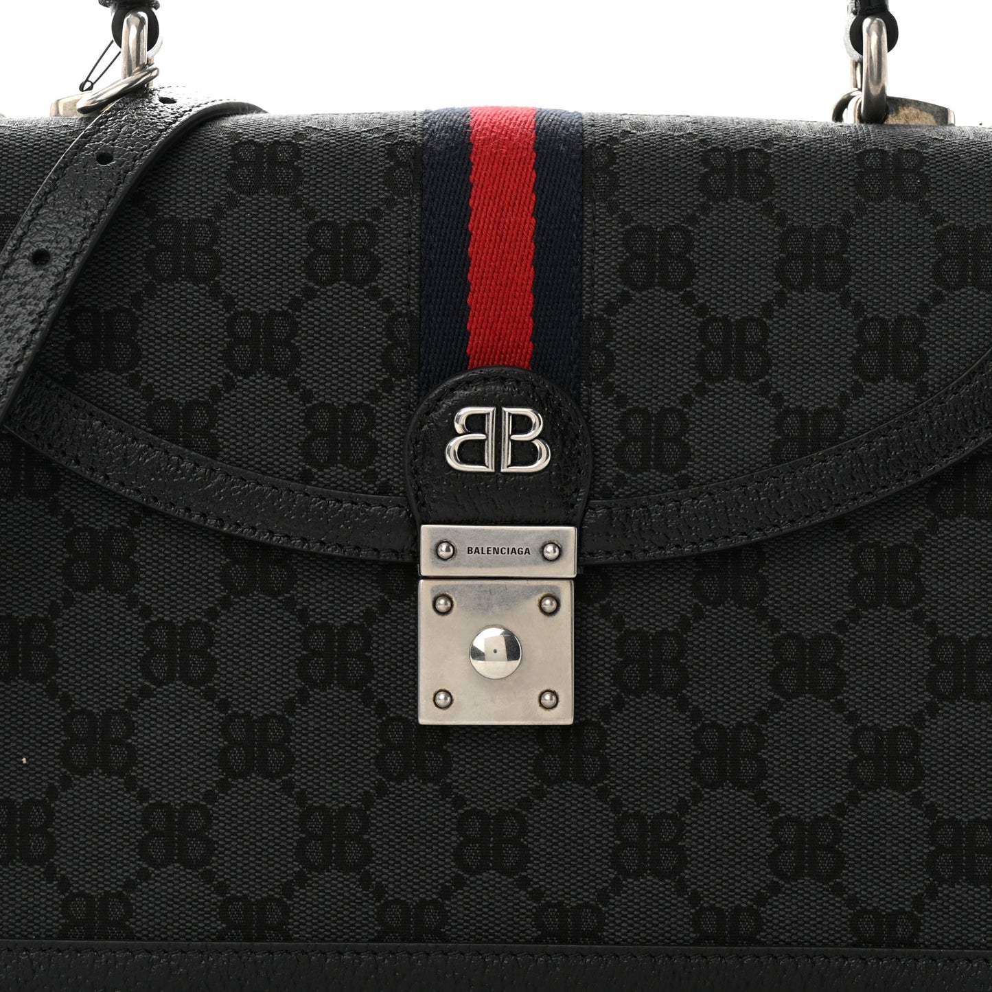 X BALENCIAGA BB Supreme Monogram Web Small Top Handle Bag Black