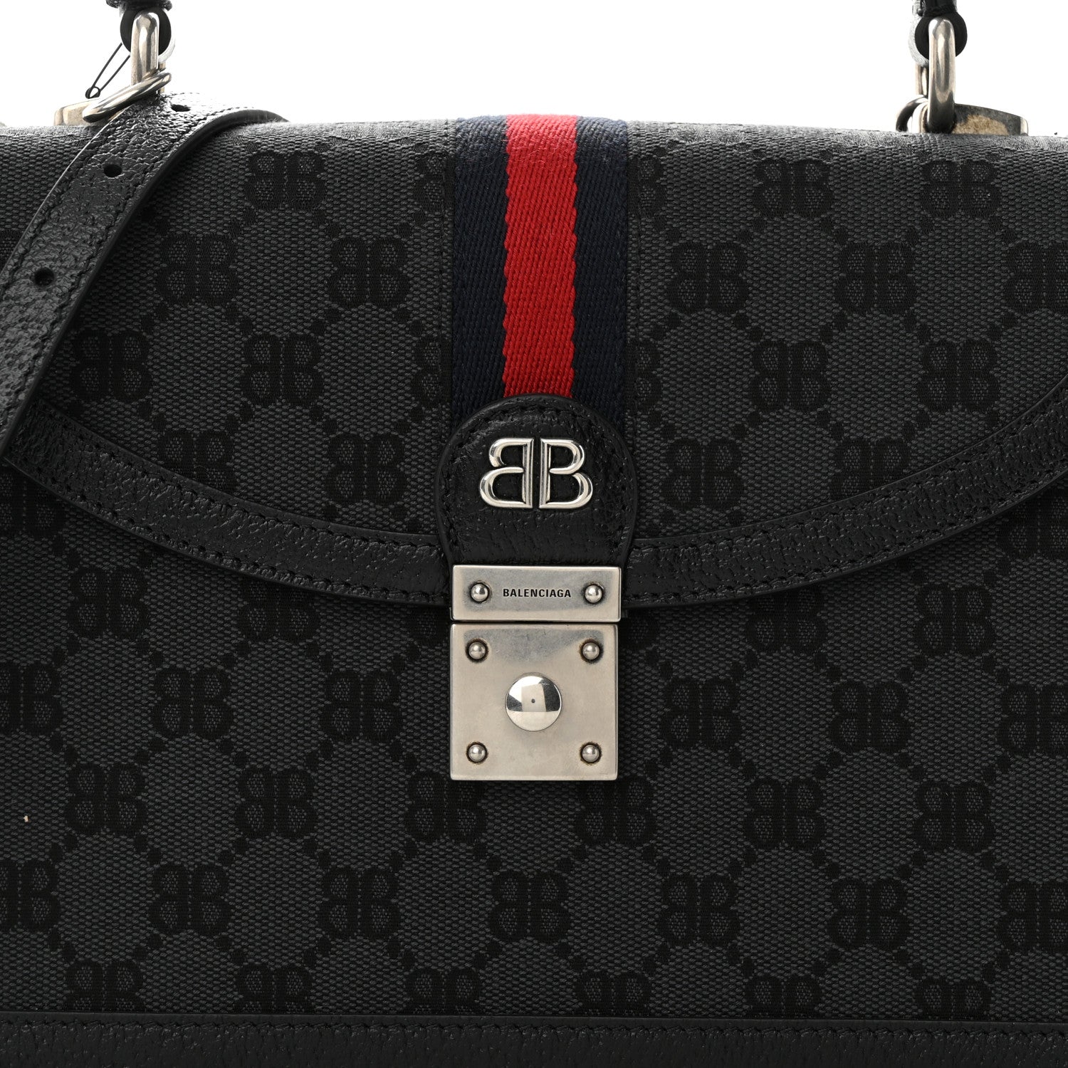 Gucci X BALENCIAGA BB Supreme Monogram Web Small Top Handle Bag Black 8 of 10