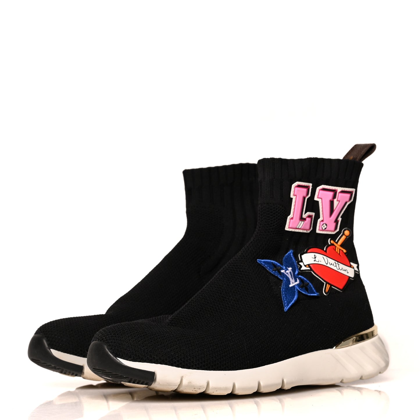 Stretch Fabric LV Black Heart Sock Sneaker 37 Black
