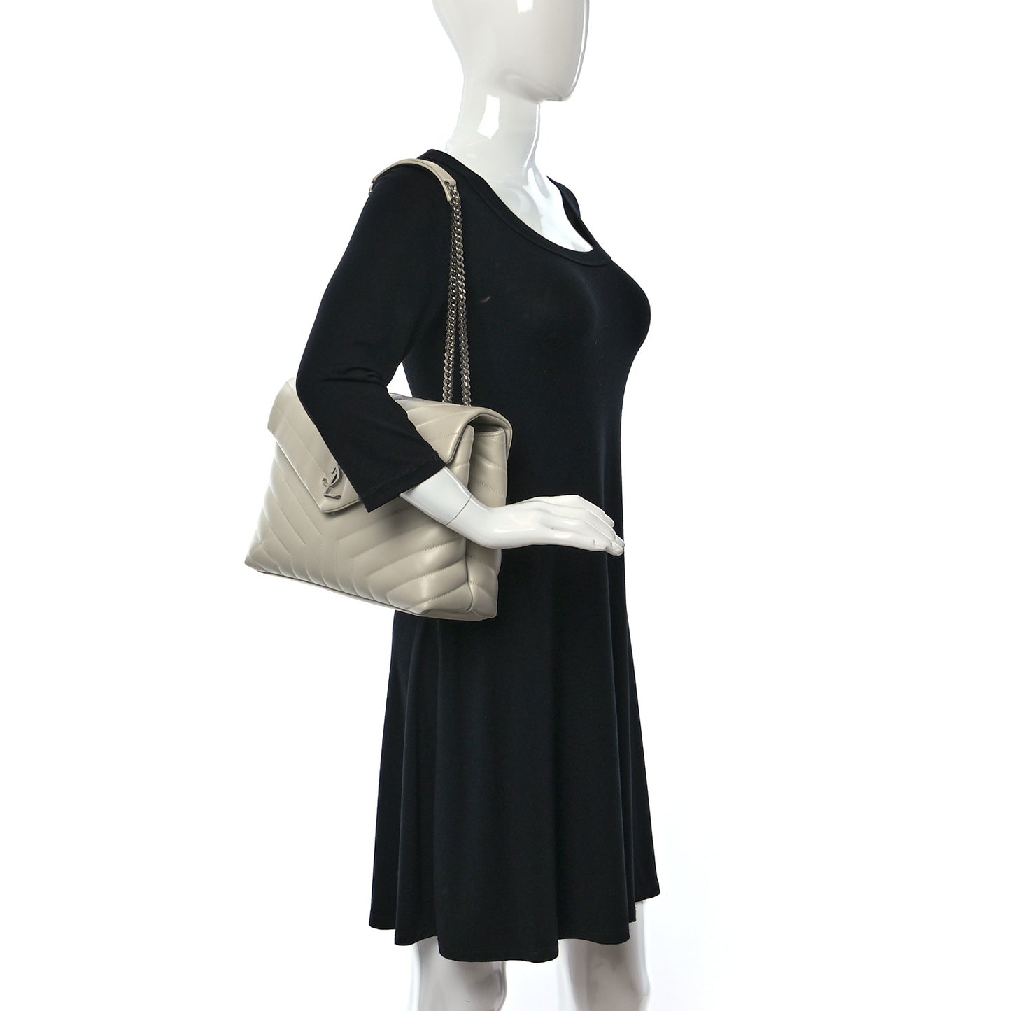 Calfskin Y Quilted Monogram Medium Loulou Chain Satchel Ivory