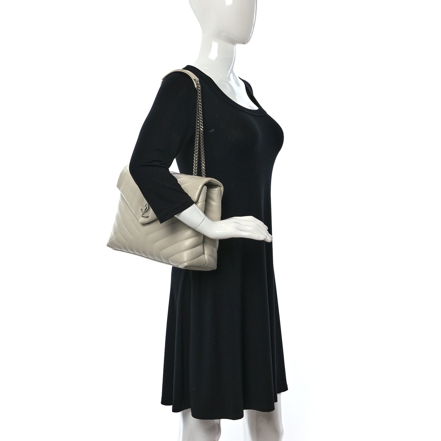 Saint Laurent Calfskin Y Quilted Monogram Medium Loulou Chain Satchel Ivory 2 of 12