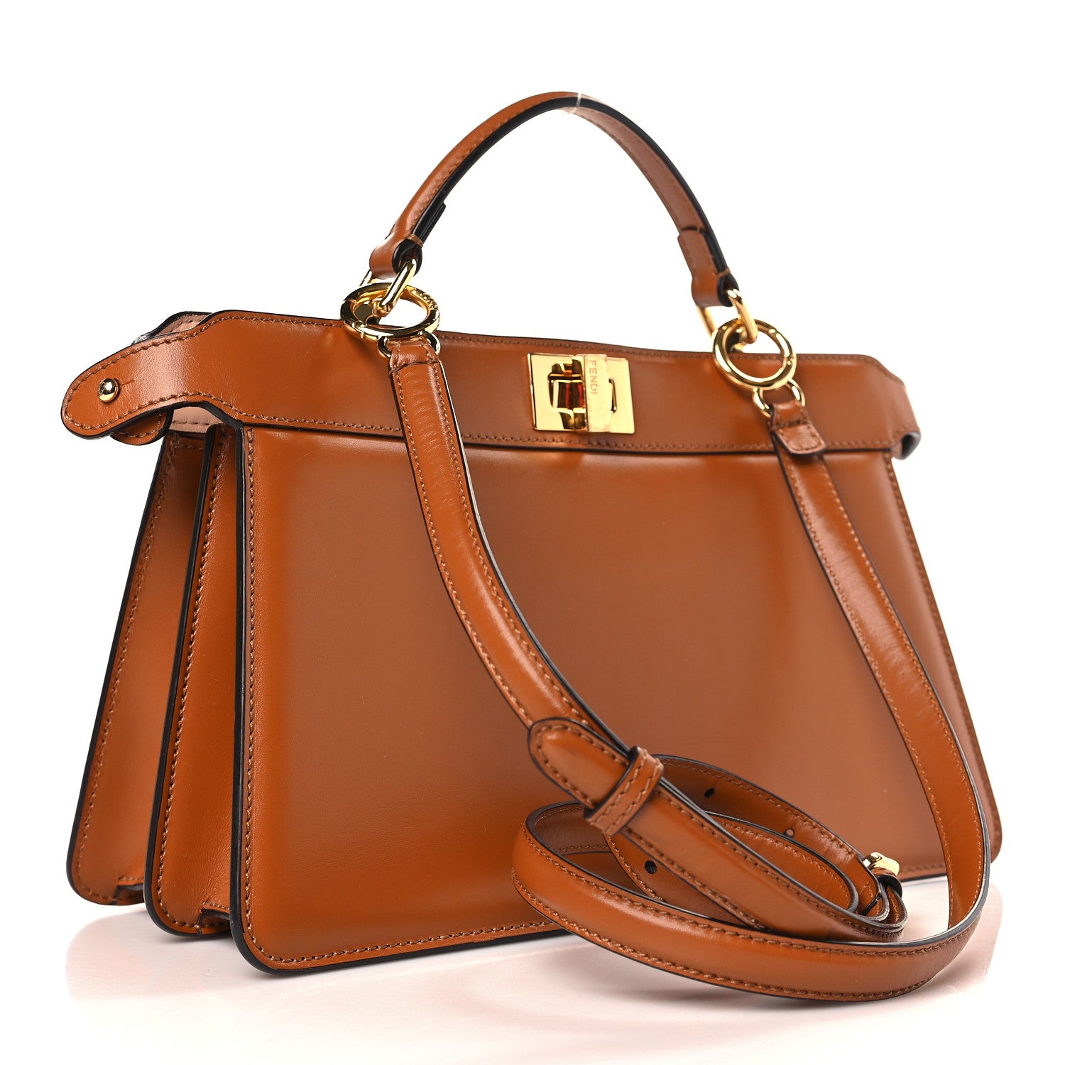 Fendi Vitello King Luxor Shiny Nappa Medium Peekaboo I SEE U East West Satchel Brandy Light Rose 3 of 9