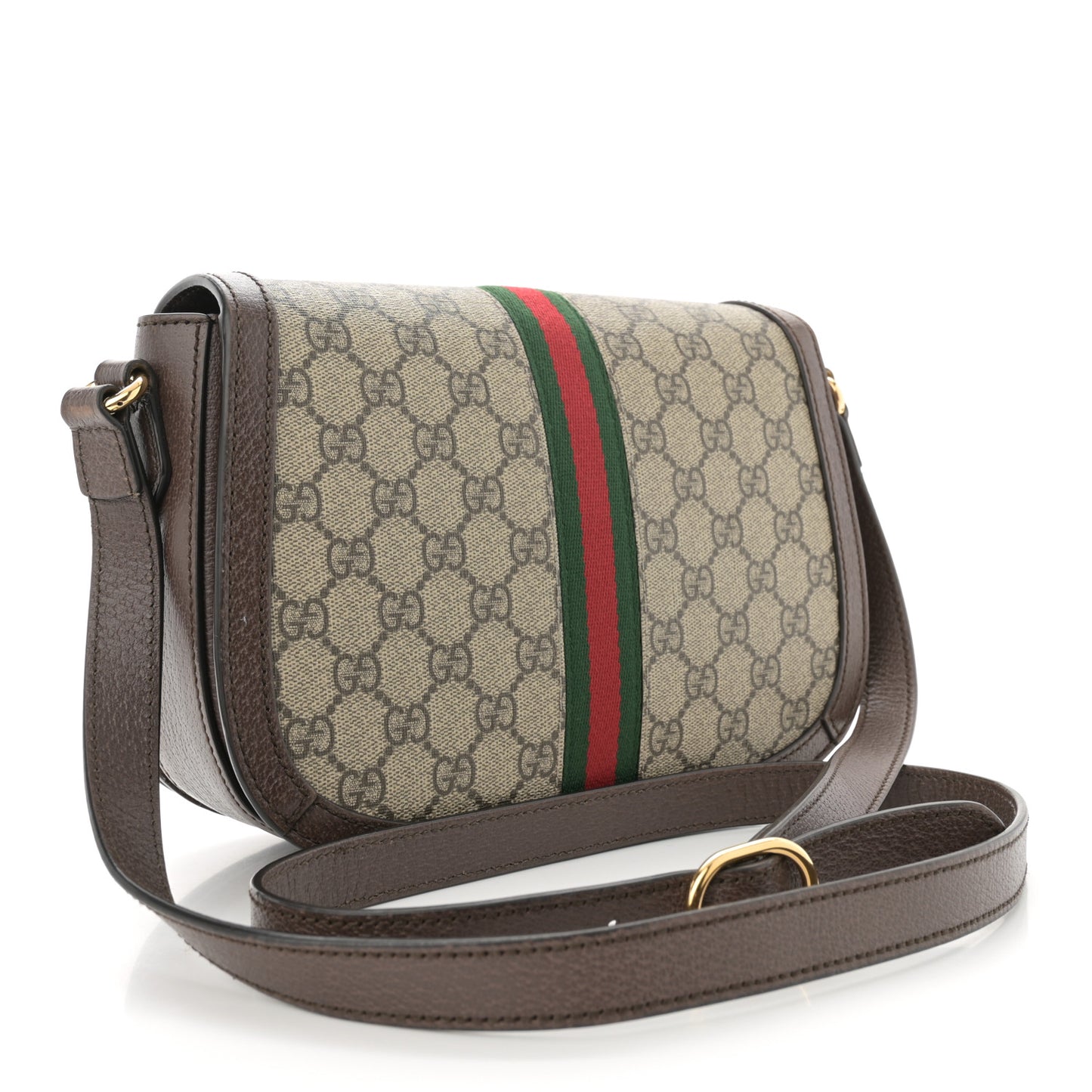 GG Supreme Monogram Web Small Ophidia Flap Messenger Bag Brown