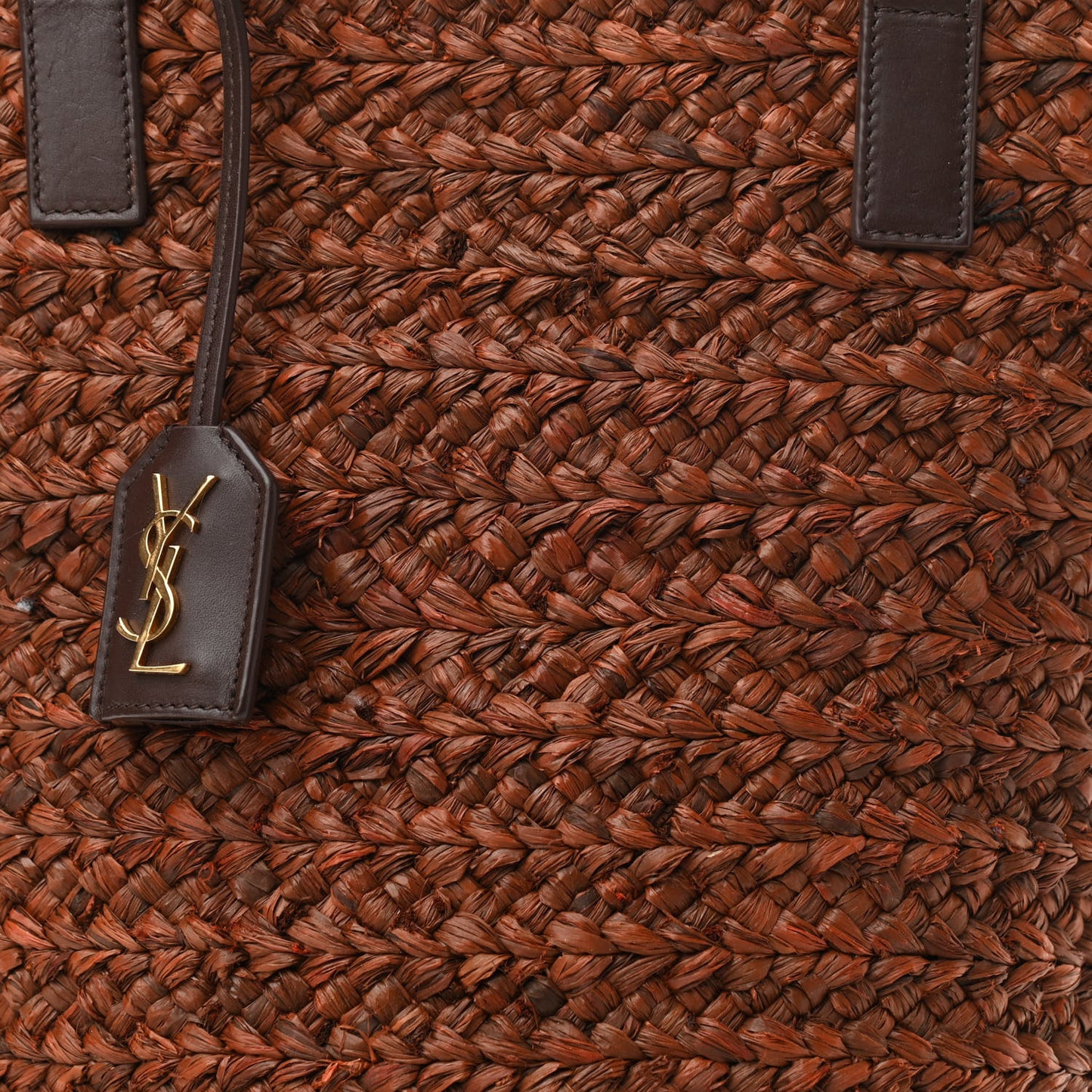 Raffia Calfskin Small Panier Tote Dark Chocolate