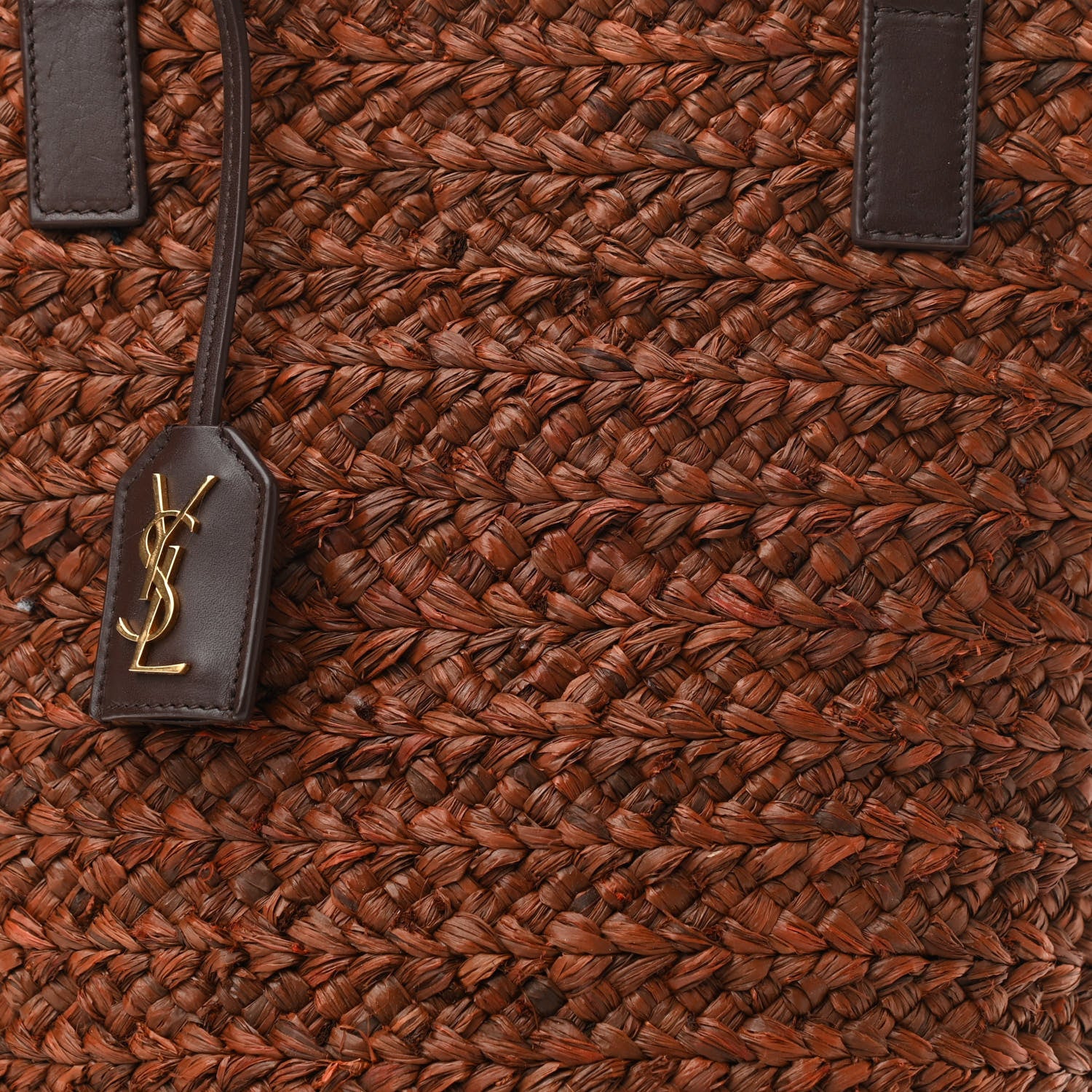 Saint Laurent Raffia Calfskin Small Panier Tote Dark Chocolate 7 of 10