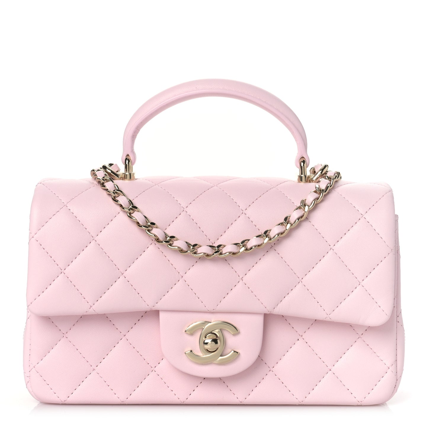 Lambskin Quilted Mini Top Handle Rectangular Flap Light Pink