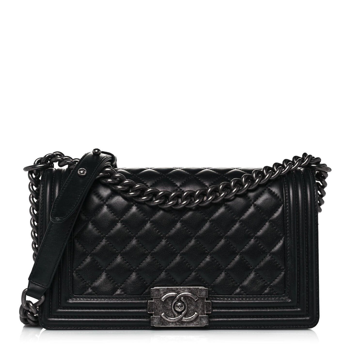 Lambskin Quilted Medium Boy Flap Black