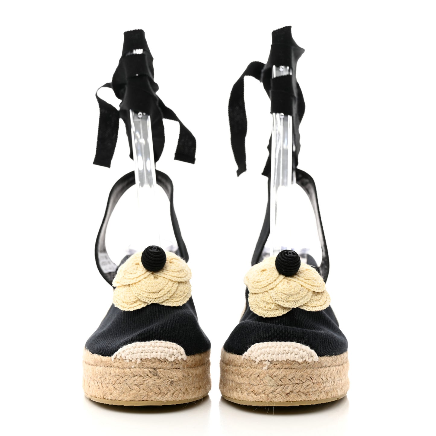 Grosgrain Camellia Espadrille Wedges 37 Black