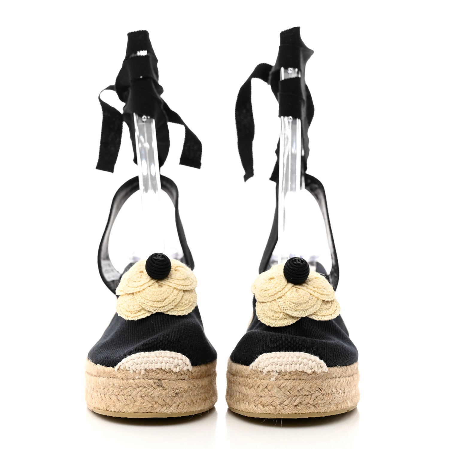 Chanel Grosgrain Camellia Espadrille Wedges 37 Black 2 of 8
