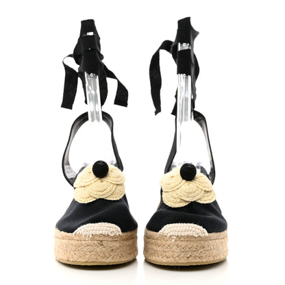 Chanel Grosgrain Camellia Espadrille Wedges 37 Black 2 of 8