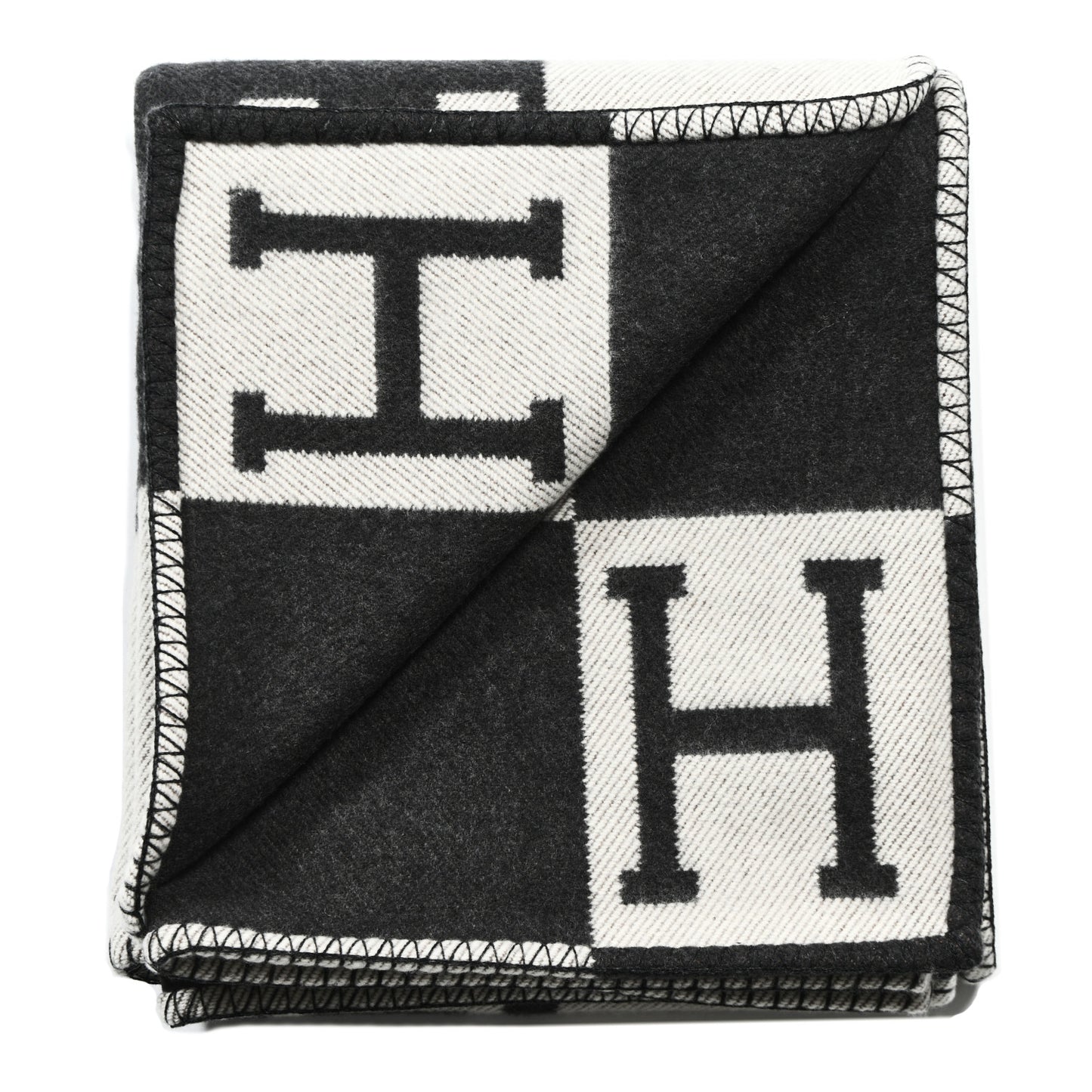 Wool Cashmere Avalon Signature Blanket Ecru Gris Fonce
