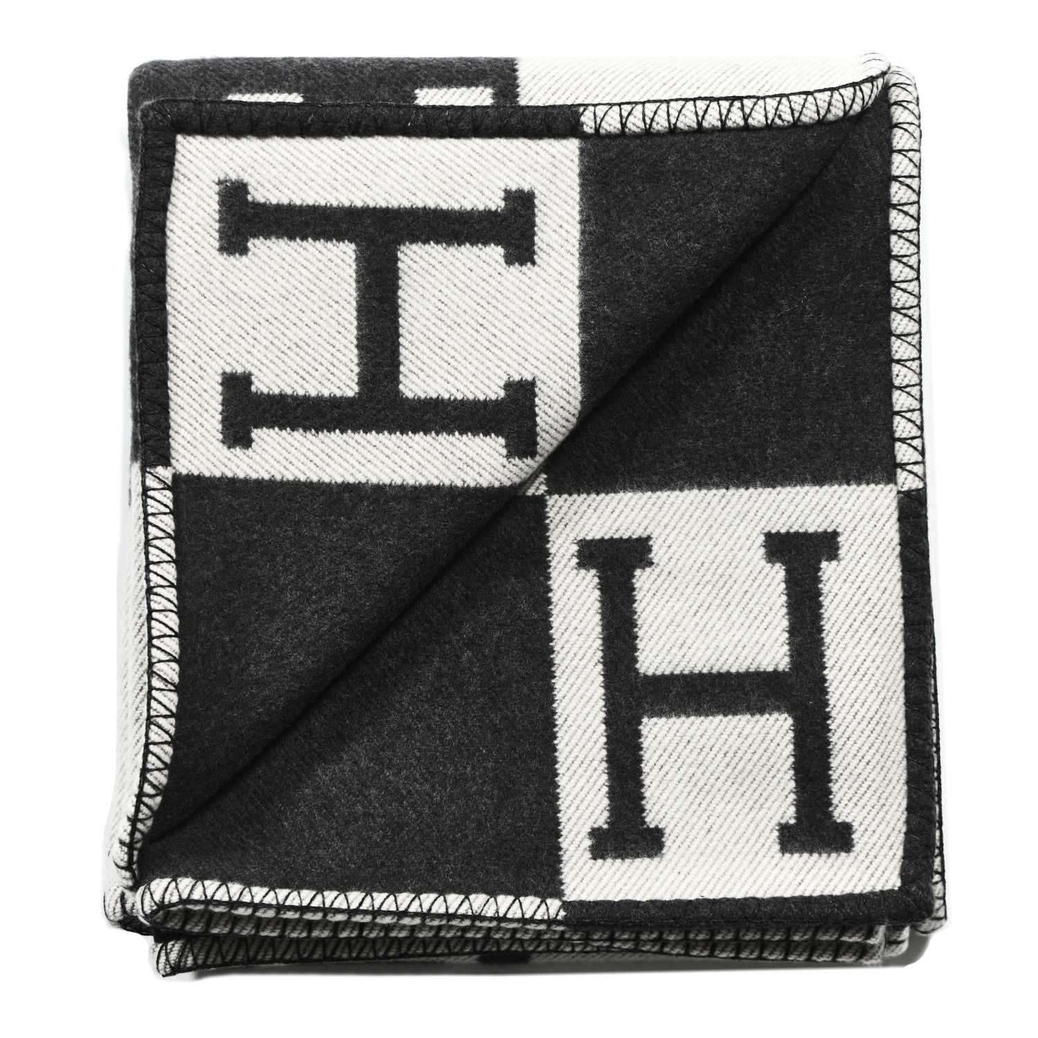 Hermes Wool Cashmere Avalon Signature Blanket Ecru Gris Fonce 2 of 3
