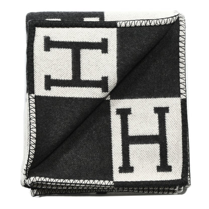 Hermes Wool Cashmere Avalon Signature Blanket Ecru Gris Fonce 2 of 3