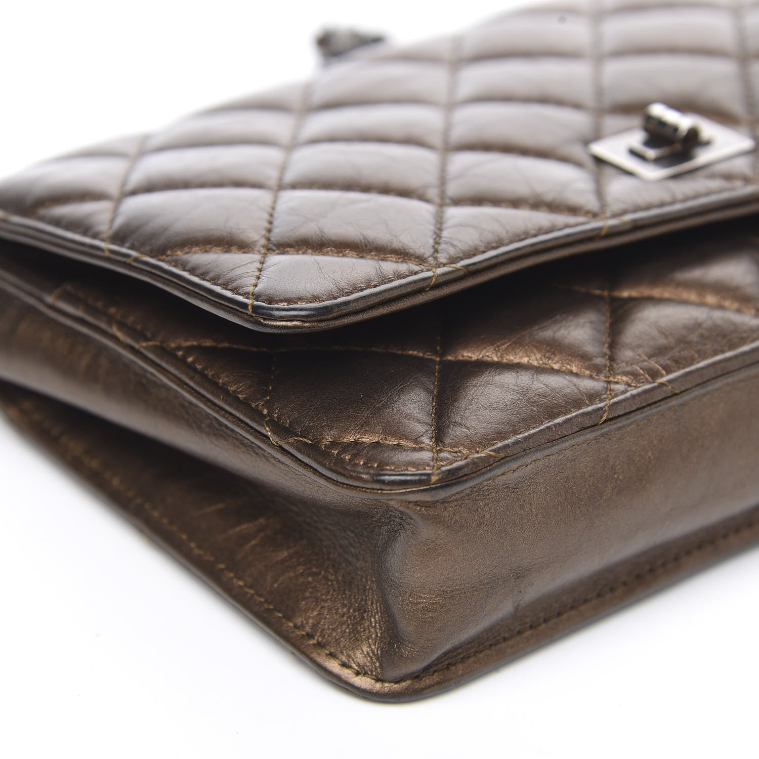 Chanel Metallic Aged Calfskin Quilted Reissue Wallet On Chain WOC Bronze 9 of 14