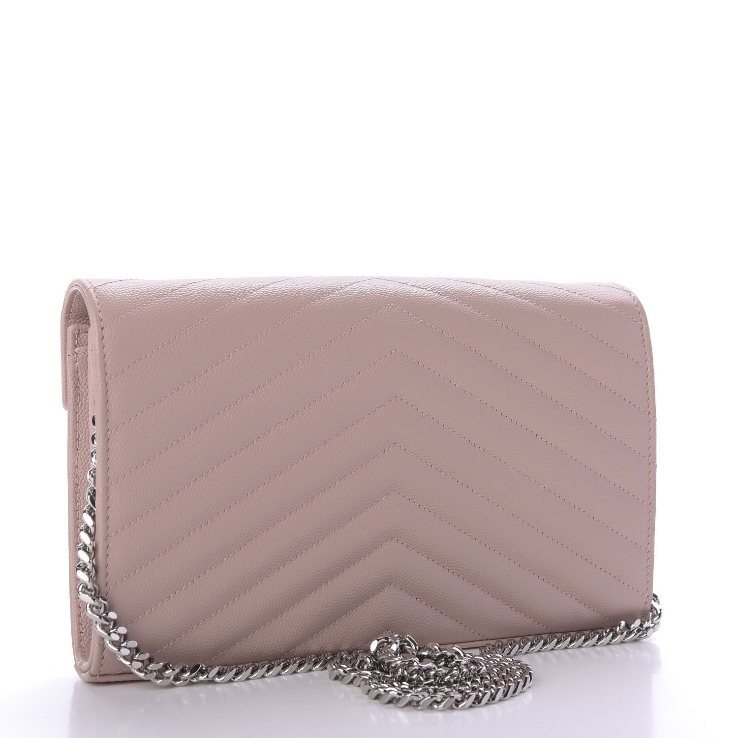Saint Laurent Grain De Poudre Matelasse Chevron Monogram Chain Wallet Pale Pink 3 of 9