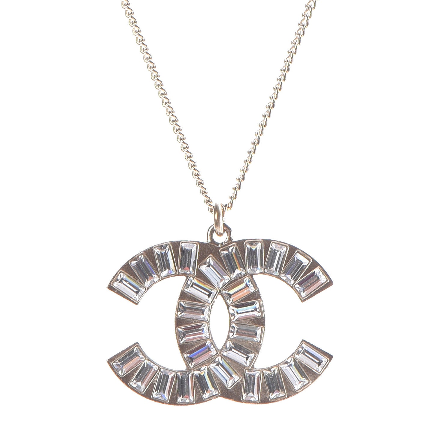 Baguette Crystal Large CC Necklace Gold