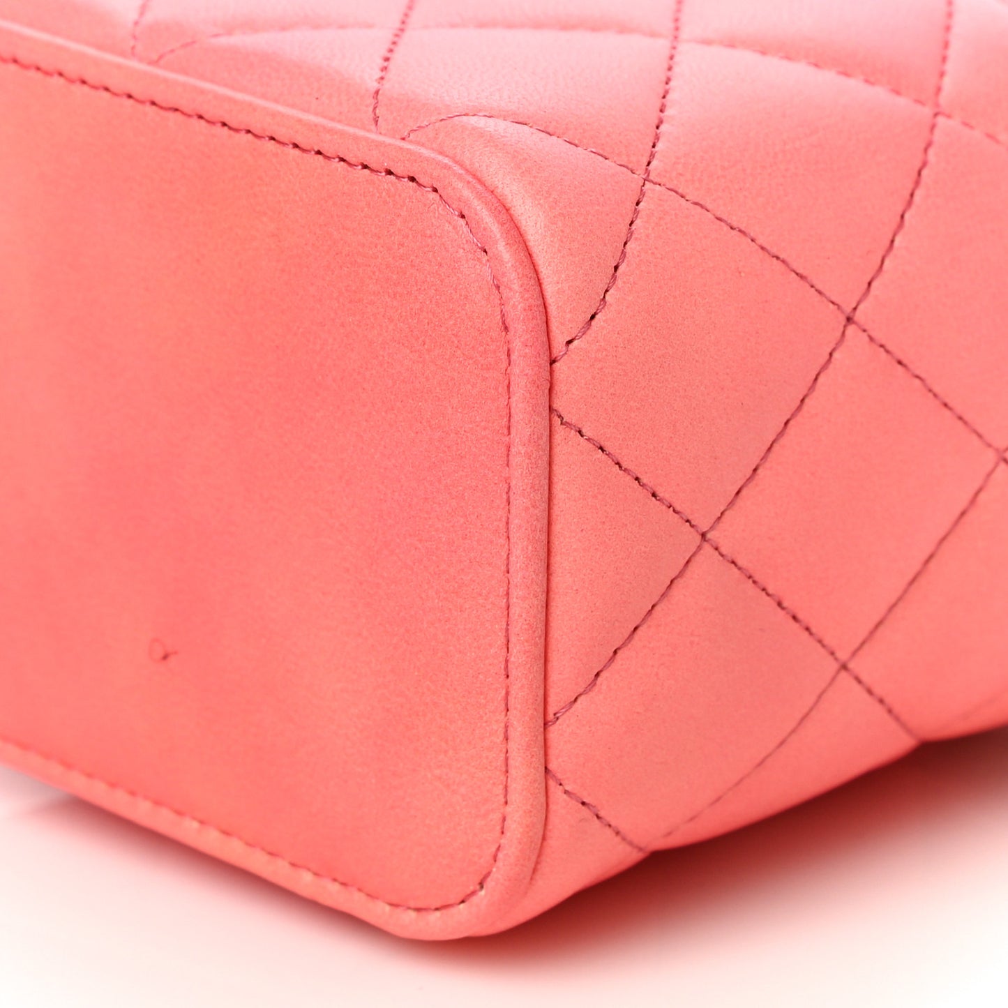 Lambskin Quilted Ombre Top Handle Mini Vanity Case With Chain Coral