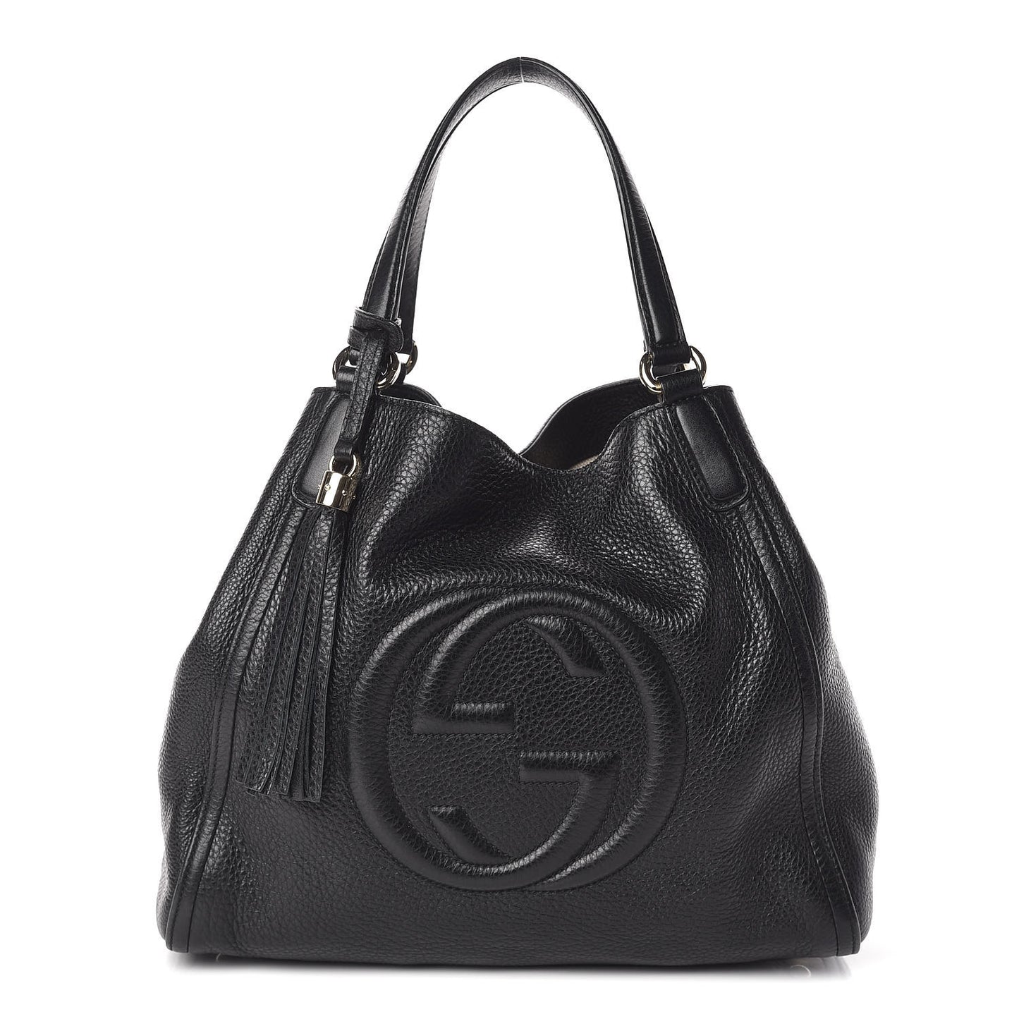 Pebbled Calfskin Medium Soho Shoulder Bag Black