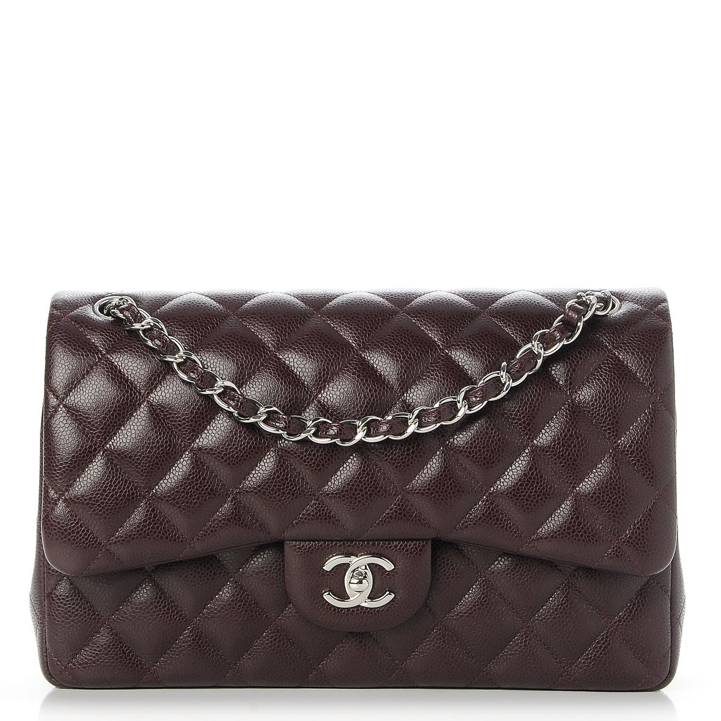 Caviar Quilted Jumbo Double Flap Burgundy