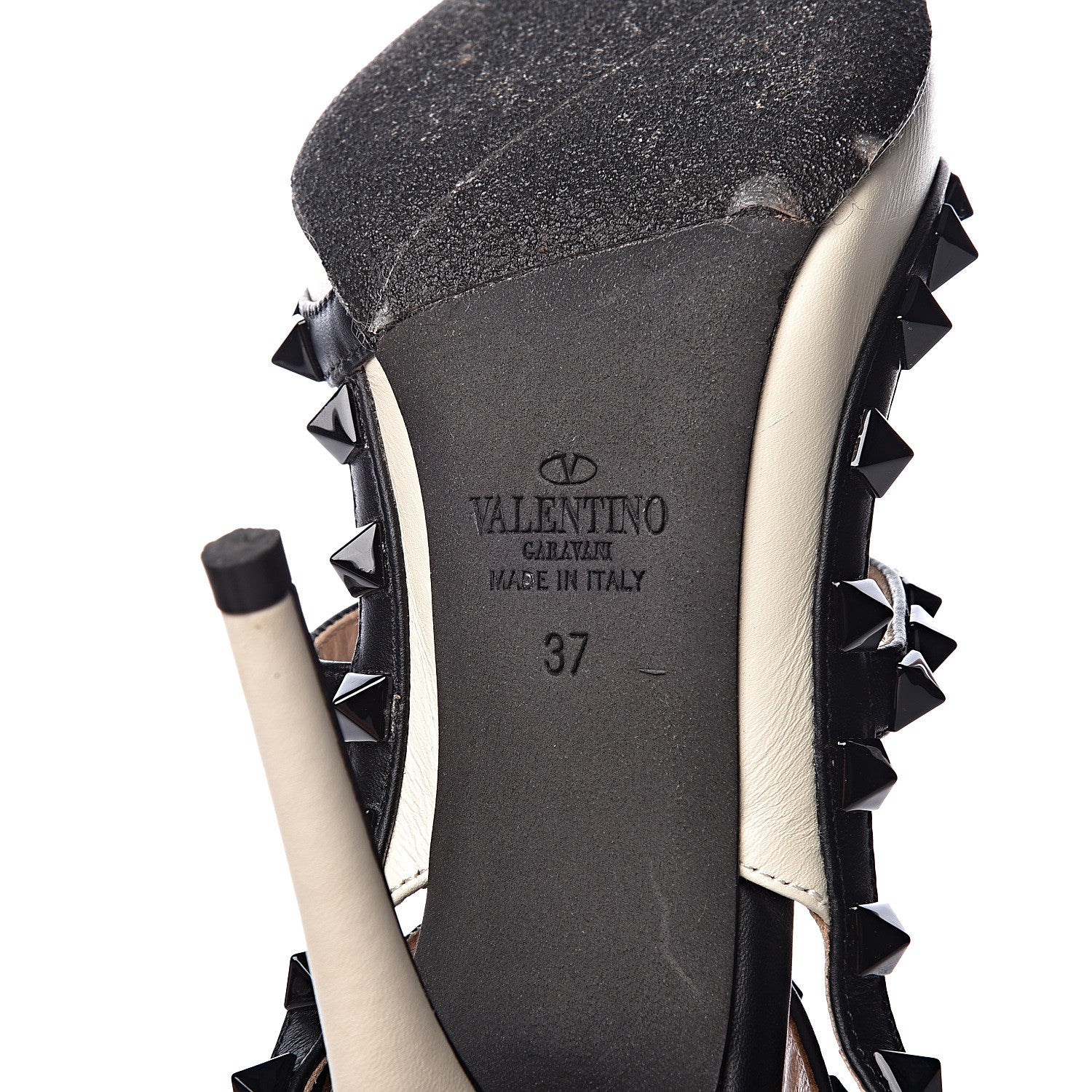 Valentino Garavani Nappa Rockstud Ankle Strap 100mm Pumps 37 Light Ivory Black 8 of 8