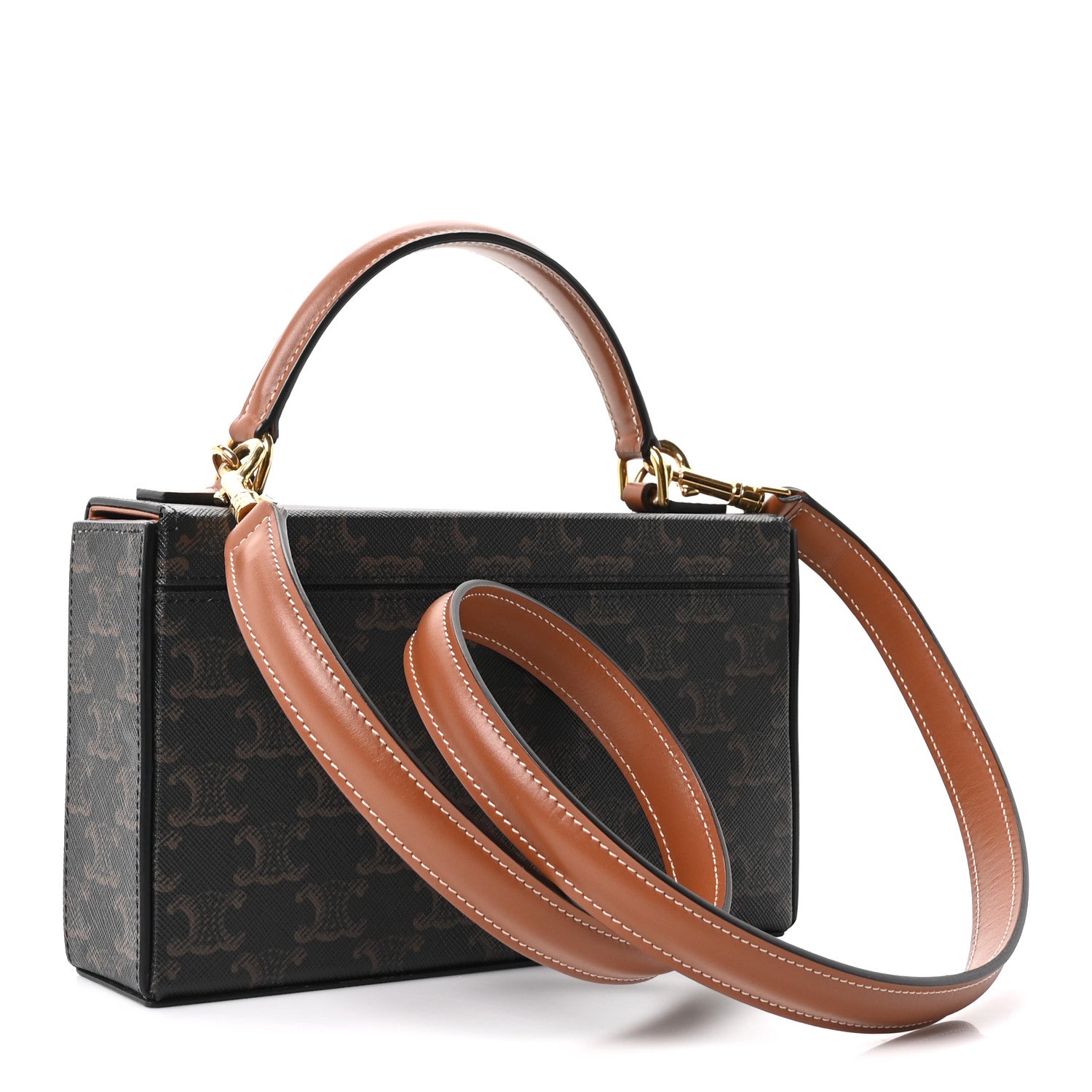 Celine Canvas Calfskin Triomphe Box Top Handle Bag Tan 3 of 10
