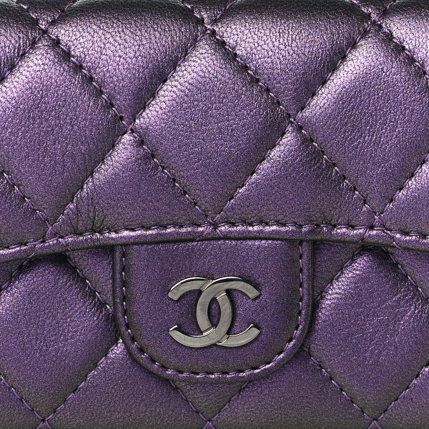 Chanel Iridescent Lambskin Quilted Flap Card Holder Purple 9 of 9