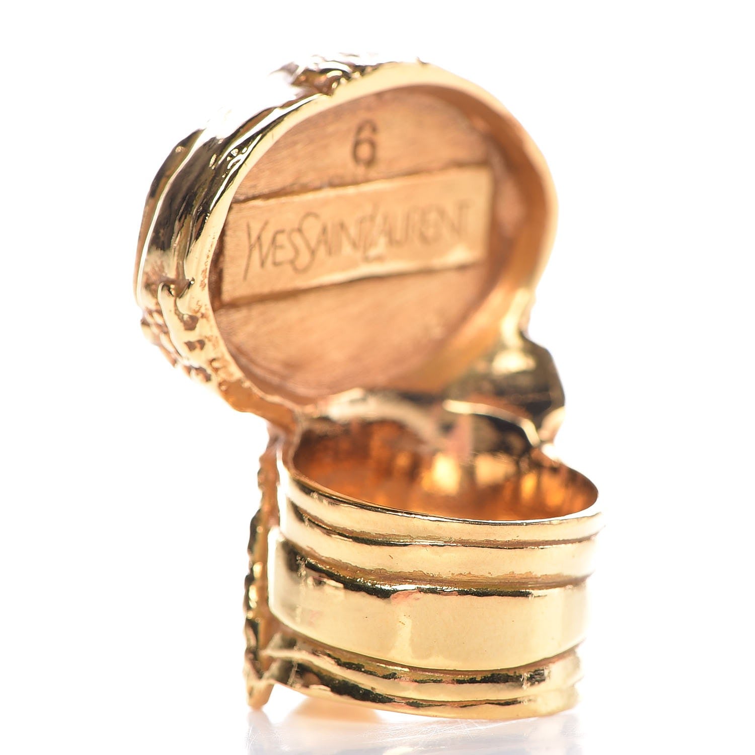 Saint Laurent Glass Cabochon Arty Ovale Ring 6 Gold Turquoise 3 of 4