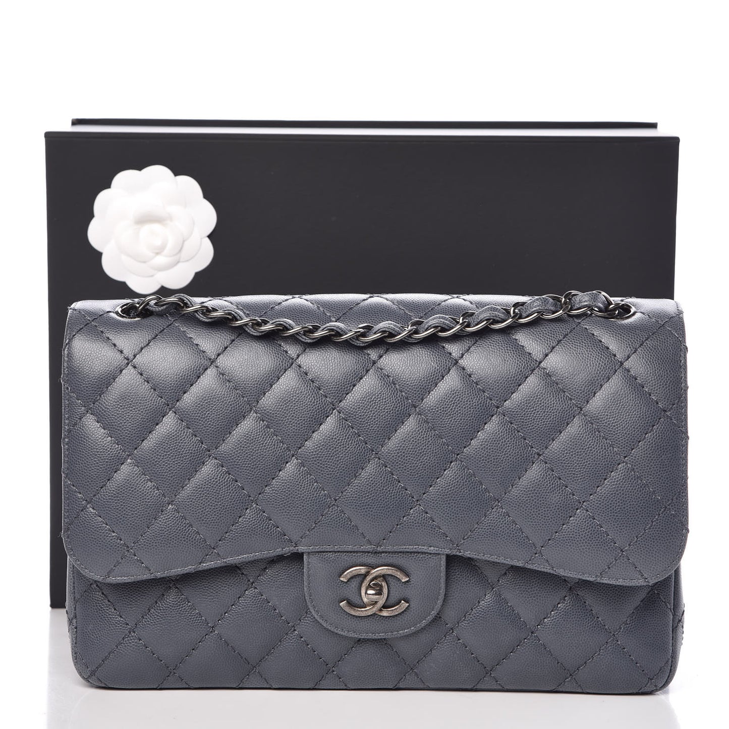 Caviar Quilted Jumbo Double Flap Blue