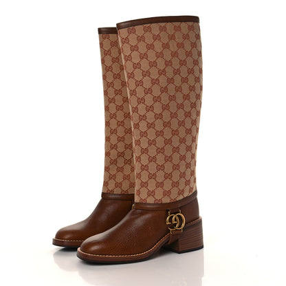 Gucci GG Monogram Calfskin Lola Tall Boots 37 Beige Ruggine Cuir 3 of 7
