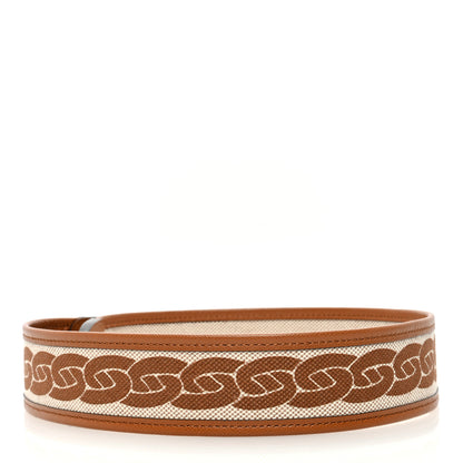 Hermes Madame Calfskin H Plume Canvas 24mm Chaine D'Ancre Reversible Belt Gold Ecru 2 of 6