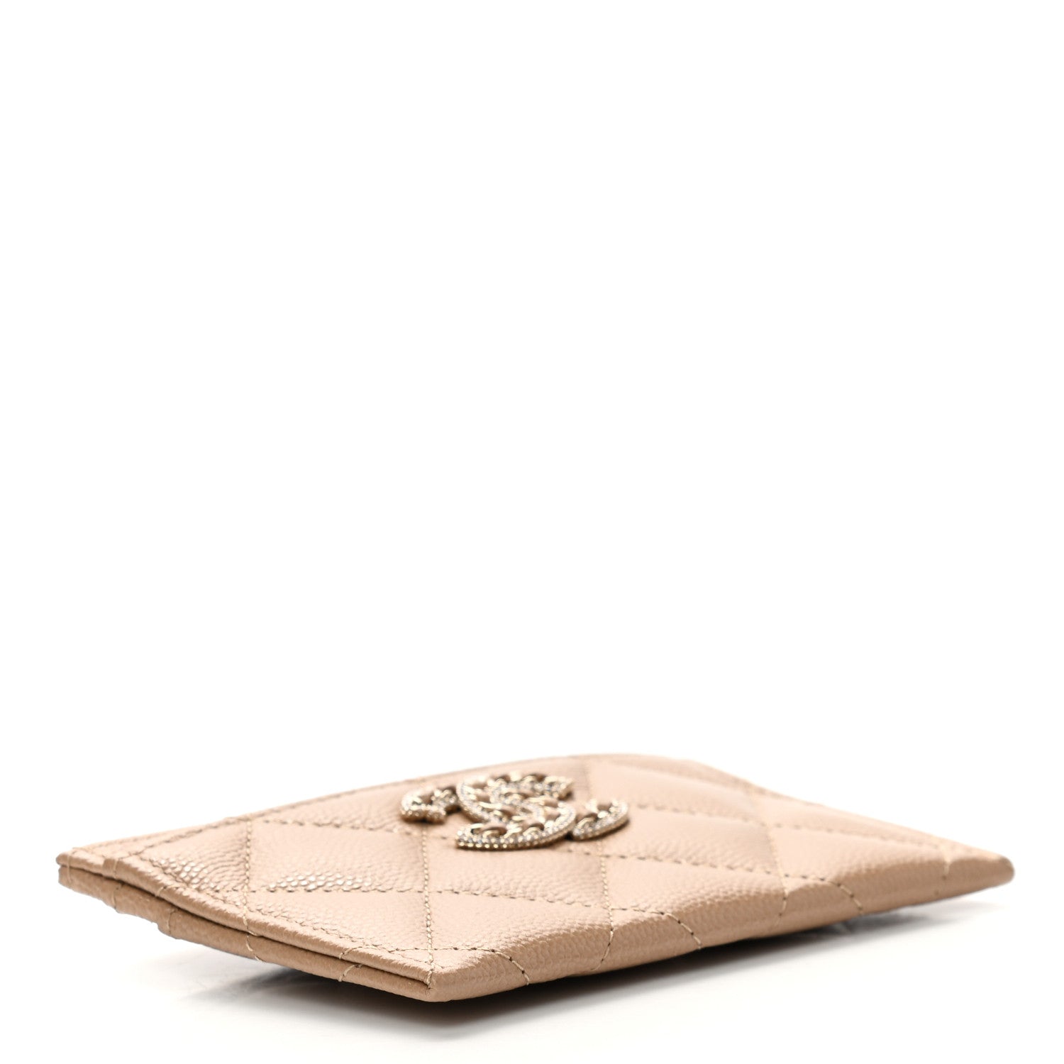 Chanel Caviar Quilted Crystal Card Holder Beige 4 of 9
