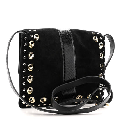 Gucci Suede Snakeskin Studded Medium Arli Flap Shoulder Bag Black 3 of 10