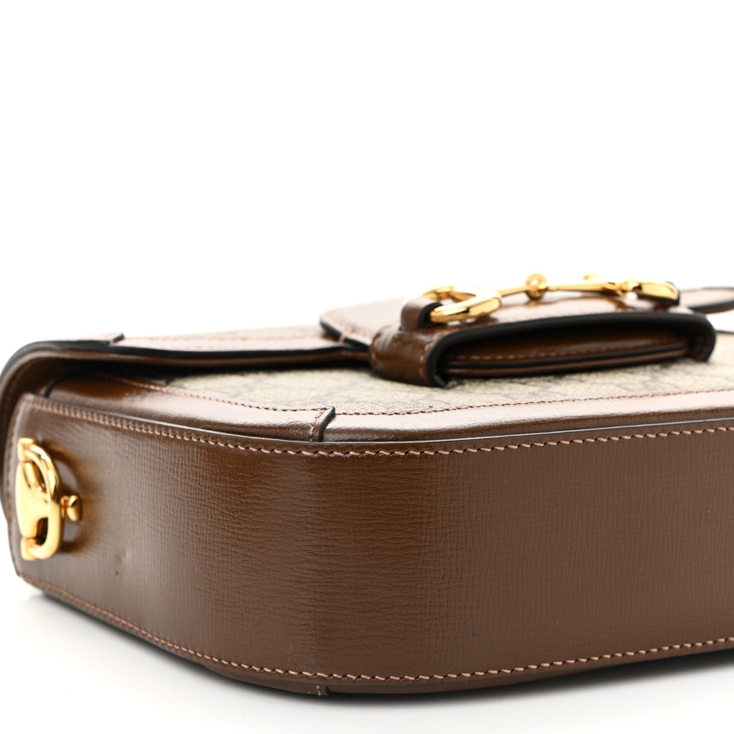 GG Supreme Monogram Azalea Calfskin Web Mini Horsebit 1955 Shoulder Bag Beige Ebony Brown Sugar