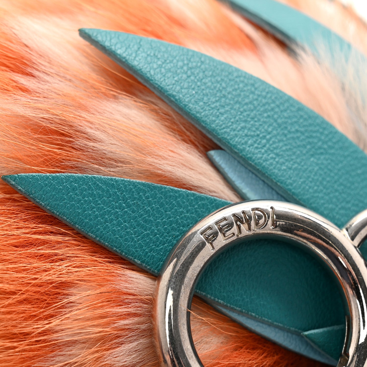 Fendi Fox Rabbit Fur Nappa Pineapple Bag Charm Orange Multicolor