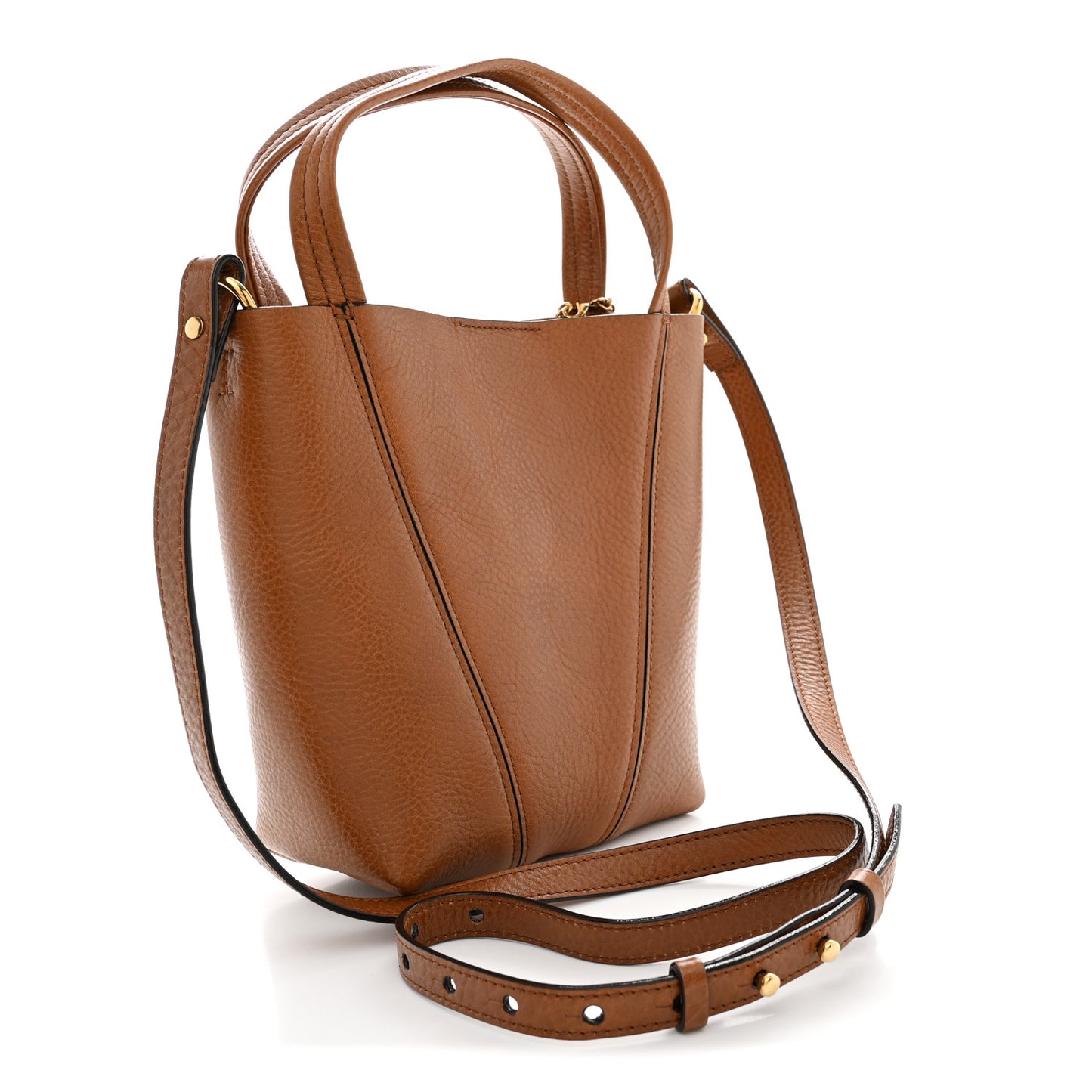 Grained Calfskin Small Spin Tote Clay Brown
