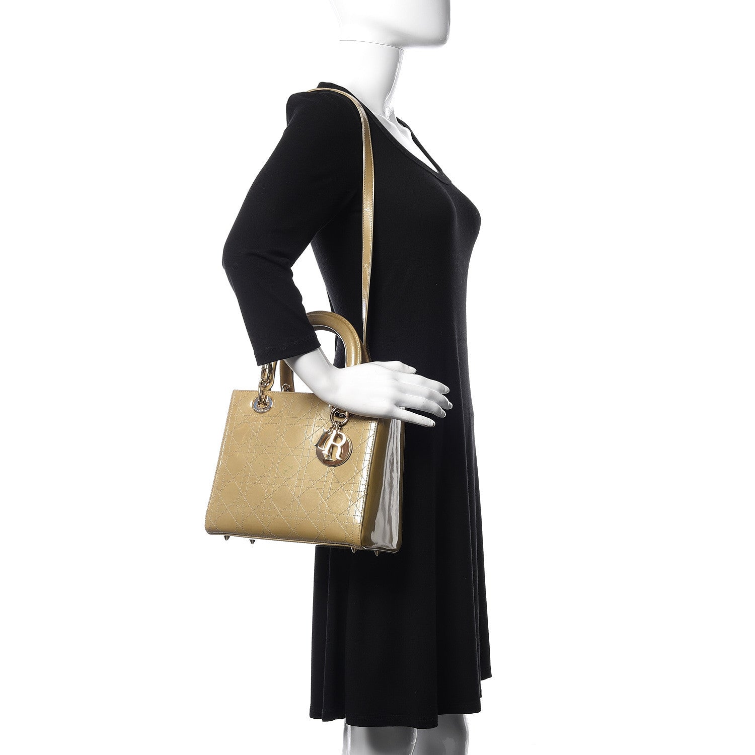 Christian Dior Patent Cannage Medium Lady Dior Beige 2 of 12