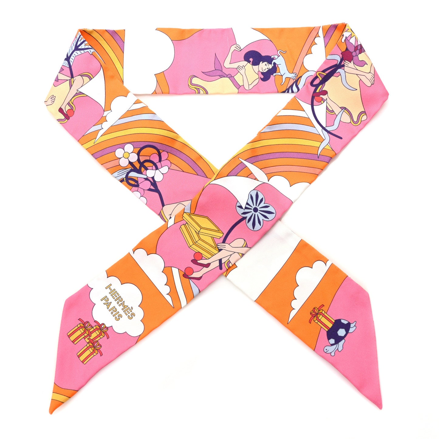 Silk Carres Volants Twilly Orange Rose Malaba