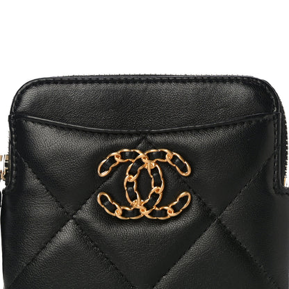 Chanel Lambskin Quilted Chanel 19 Zip Card Holder Wallet Black 8 of 11